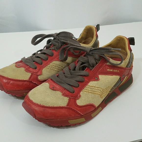 red and gold tennis shoes